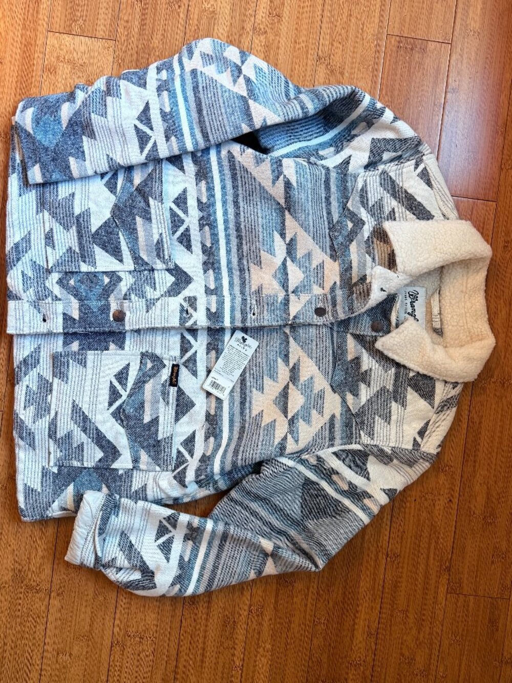 Wrangler Retro Blue Geometric Sherpa Collar Jacket Medium